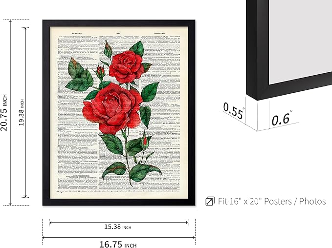 Poster Master Dictionary Art Poster - Red Roses Print - Flower Art - Floral Art - Gift for Men, Women & Florist - Minimal Decor for Living Room, Bedroom, Dorm or Flower Shop, 16x20 Black Framed