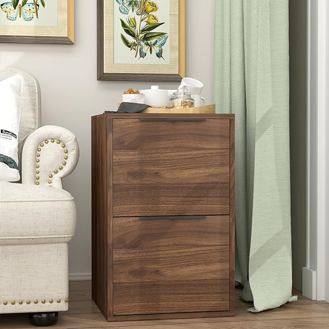 Wood File Cabinets 2 Drawers File Cabinet with Hanging Bar for Letter Size/Hanging Files, Small Wooden File Cabinets for Home Office, Dark Walnut