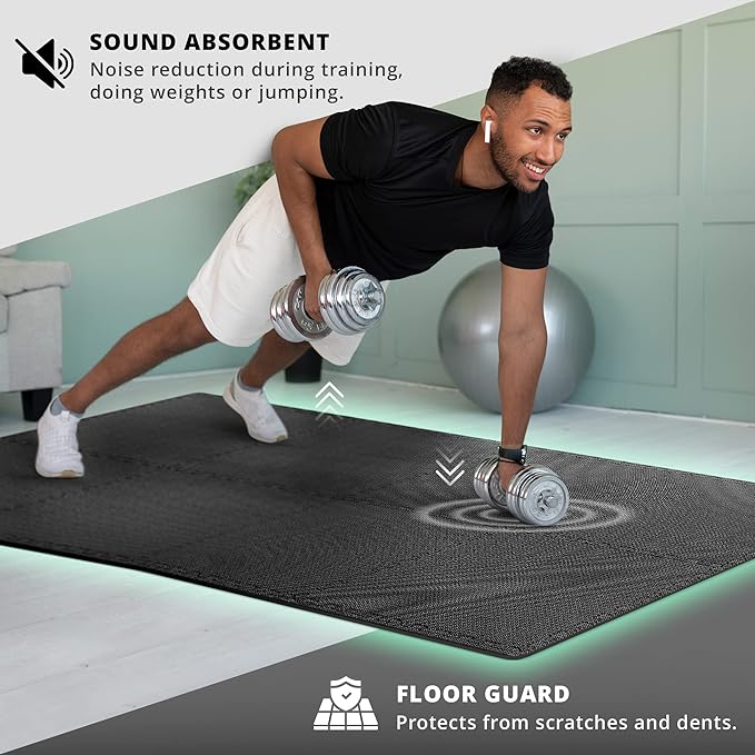 bemaxx Gym Mats Set - 18 pcs EVA Interlocking Foam Floor Tiles (12.6"x12.6"x0.4") 18sqft Protective Gym Flooring Sports Home Workout Exercise Mats Puzzle Garage Fitness Play-Room Garage Pool Treadmill