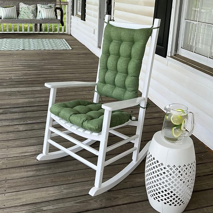 Barnett Home Decor Rave Sage Green Porch Rocker Cushions - Small - Indoor-Outdoor: Fade Resistant, Weatherproof - Latex Foam Filled Rocking Chair Seat Cushion & Backrest Pad - Solid Color