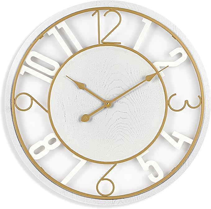 Sorbus 24-Inch Large Wall Clock – Wooden Decorative Clock for Living Room, Kitchen, Bedroom, Office – Easy to Hang Analog Wall Art (White)