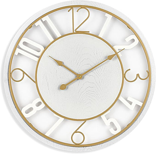 Sorbus 24-Inch Large Wall Clock – Wooden Decorative Clock for Living Room, Kitchen, Bedroom, Office – Easy to Hang Analog Wall Art (White)