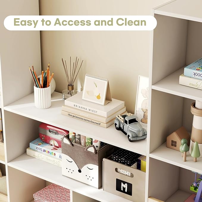 Kids Bookshelf and Toys Storage Organizer - 4 Tier Bookcase for Kids Room, 9 Cube Toys Bookshelf with 2 Drawers,Book Shelf for Living Room Playroom for Children,Toddlers, Gifts,Oak & White
