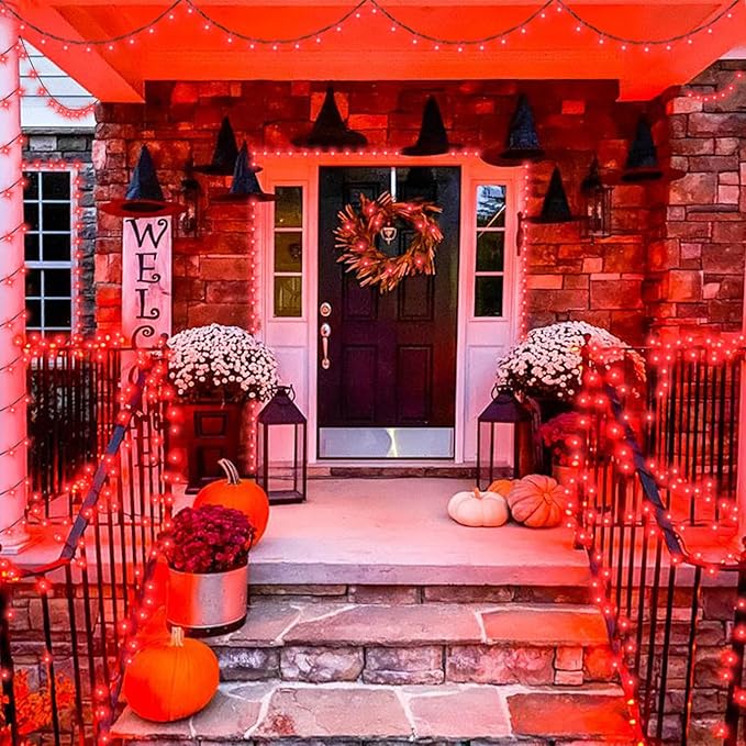 QITONG 165ft 500 LED Halloween Red Lights, String Lights Outdoor Waterproof Plug in, Green Wire Christmas Twinkle Light Indoor with 8 Modes