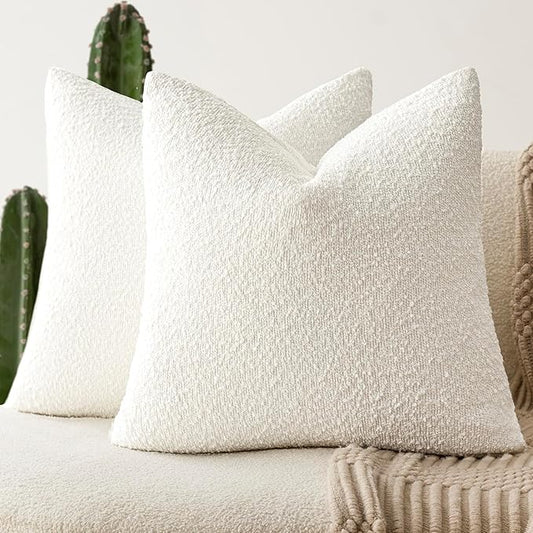 Foindtower Pack of 2, Decorative Textured Boucle Throw Pillow Covers Accent Solid Pillow Cases Cozy Soft Couch Cushion Case for Chair Sofa Bedroom Living Room Home Decor 22 x 22 Inch White