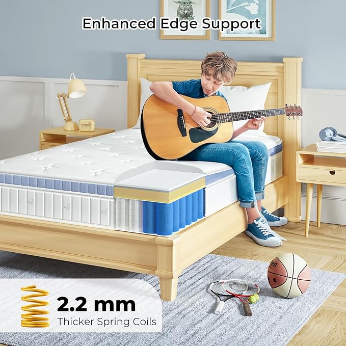 Yaak Twin Mattress 8 Inch, Hybrid Mattress in a Box Twin Size, Individual Pocket Spring Single Bed Mattress with Breathable Memory Foam, Pressure Relief, Medium Firm Twin Size Mattress 75"x39"x8"