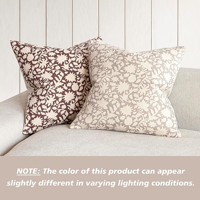Foindtower Set of 2 Decorative Neutral Floral Throw Pillow Covers Accent Farmhouse Cushion Covers Boho Vintage Pillowcase for Couch Sofa Bedroom Living Room Home Decor Outdoor,20×20 Inch,Ivory Beige