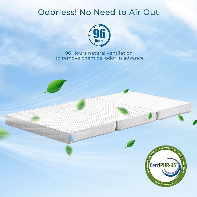 Odorless Foldable Mattress Single Size 75" x 25" x 4", 4 Inch Folding Foam Mattress with Storage Bag, Trifold Memory Foam Mattress for RV, Guest Bed