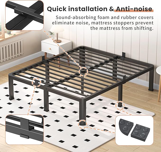 18 Inch Twin Heavy Duty 3500 lbs Bed Frame with Round-Corner Legs & Anti-Squeak Design – Quick Assembly Metal Platform, No Box Spring Needed