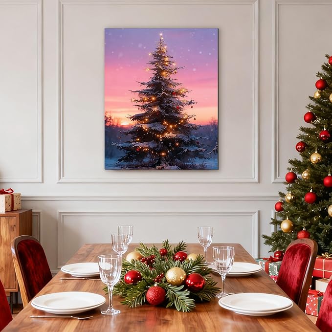 Framed Christmas Pictures Wall Decor,Vintage Pine Tree Prints,Winter Christmas Canvas Wall Art Decoration for Bedroom Bathroom Living Room Rustic Xmas Holiday Gifts (Christmas Tree 10, 11'' X 14')