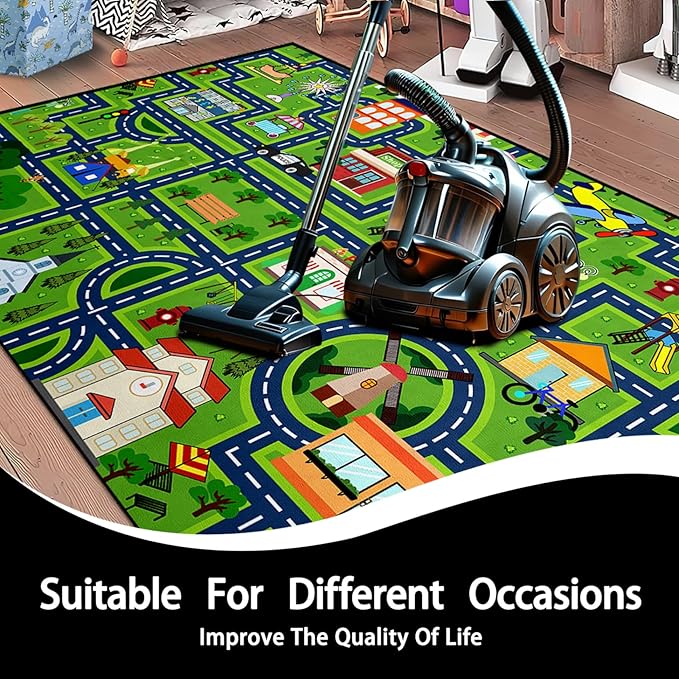 Car Rugs for Kids - Car Track Carpet for Boys Road Rug for Bedroom Road Map Carpet for Kids Toy Play Mat Farm, 3x5 Feet