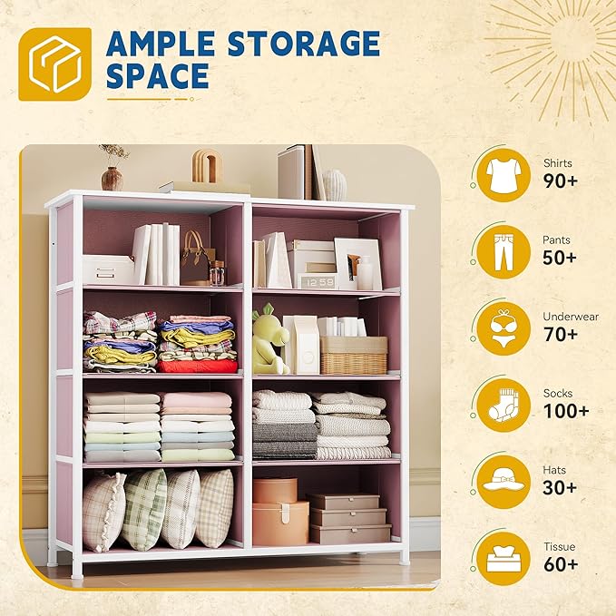 DWVO Fabric Dresser for Room, Tall Storage 8 Drawers, Black Dresser & Chest of Drawers, Storage Drawer Organizer for Closet, Living Room