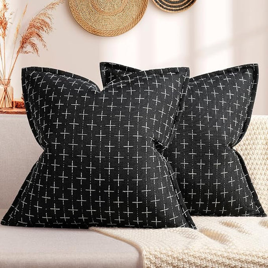 ZWJD Fall Pillow Covers 20x20 Set of 2 Soft Fall Decor Polyester Textured Pillow Covers with Stylish Flange Edge Cozy Farmhouse Throw Pillows for Couch Bed Sofa Living Room
