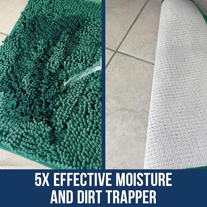 Muddy Mat Chenille Bathroom Rugs Quick Dry Microfiber Mats Non Slip Washable, Extra Thick, Soft and Highly Absorbent Bath Mats for Bathroom, Kitchen, and Shower Floor - Seafoam Green XL 59"X35"