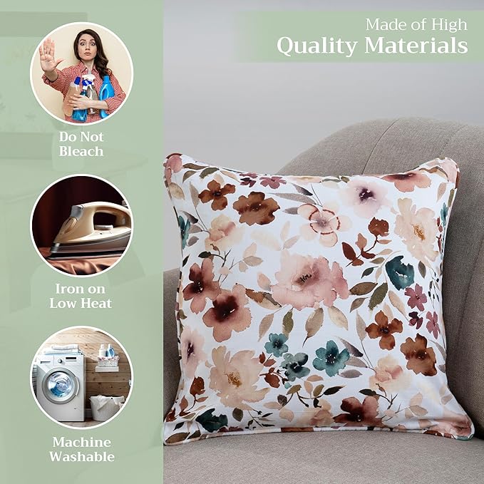 Maison d' Hermine Decorative Pillow Covers 20x20 Inch Square 100% Cotton Throw Pillow Covers with Invisible Zipper Cushion Case for Living Room Couch, Chair, Sofas, Bedroom, Home (Blossom - Florie)