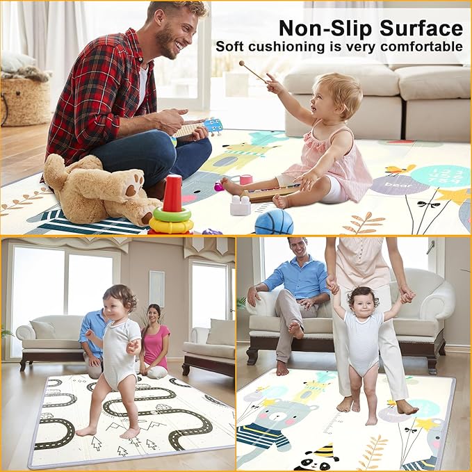 Foldable Baby Play Mat,47" x 47" Baby Playmat for Playpen,0.4 inch Thick Waterproof Anti-Slip Reversible Play Mat for Infant Crawling Baby for 50x50 Playpen