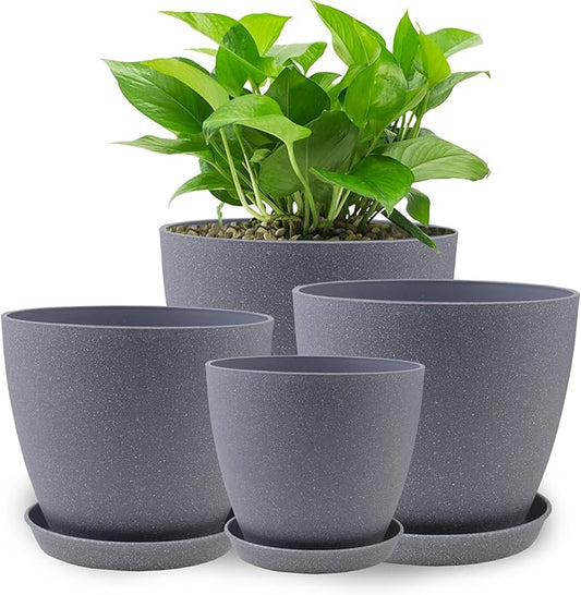 Plant Pots- 8.5/7.5/6.5/6 Inches 4 Pack Plastic Plant Pots,Indoor Decor Flower Pots with Drainage Holes and Tray,Home Decor Planters for Indoor Plants Cactus, Succulents Pot