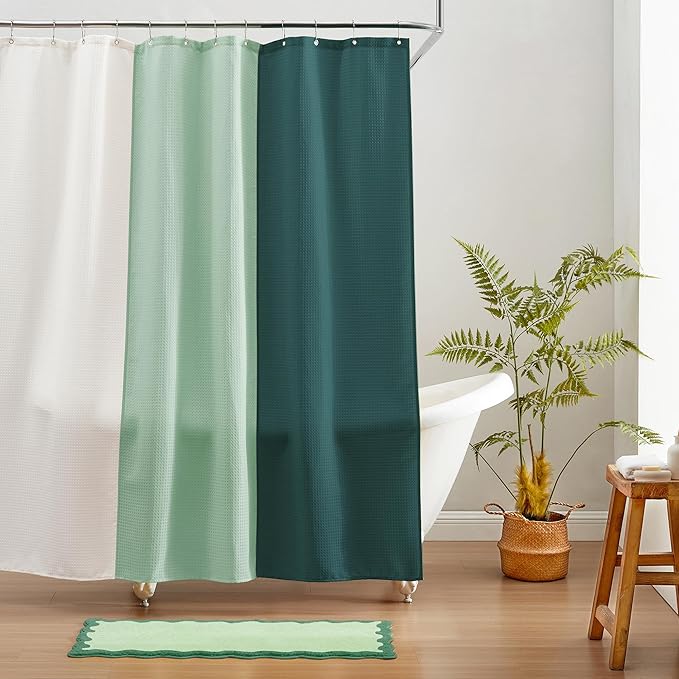 MONDAY MOOSE Bath Mat with Scalloped Wavy Ripple Design, Microfiber Absorbent Non Slip Tufted Rug for Floor, Shower or Kitchen (24x47 inch, Teal Green)