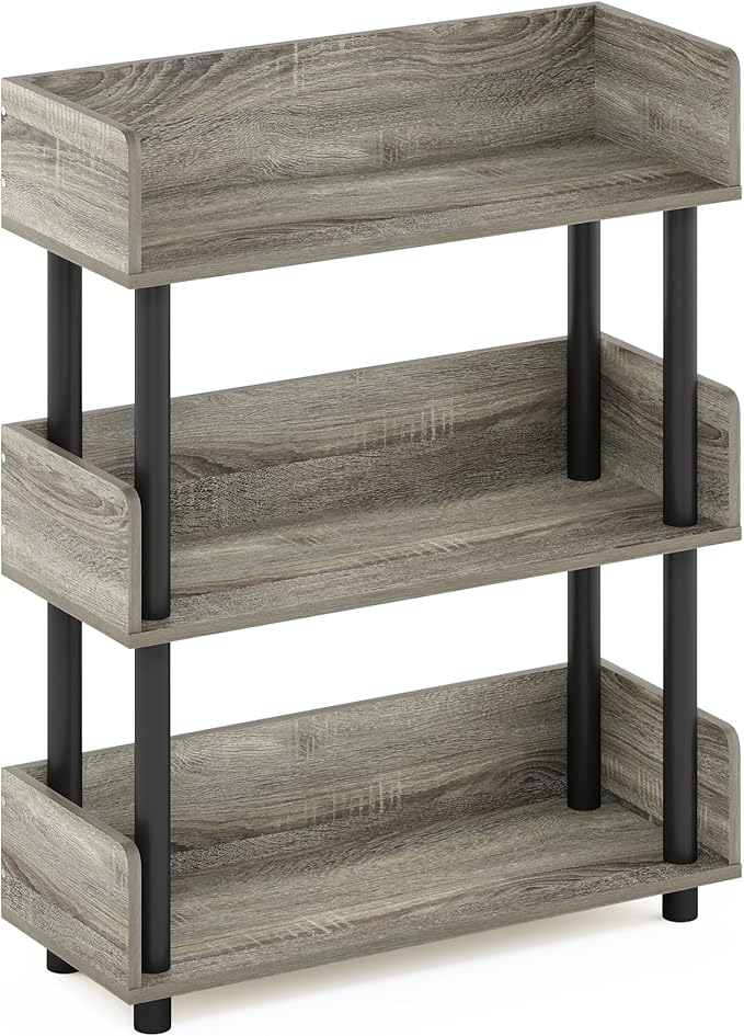 Furinno Turn-N-Tube 3-Tier Freestanding Multipurposes Display Rack, Bookshelf, French Oak/Black