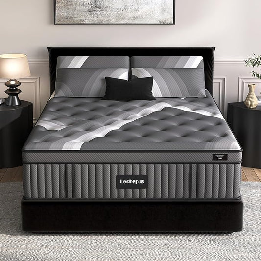 Queen Mattress - Lechepus 14" Plush Memory Foam Hybrid Mattress in Box with Individual Pocket Spring for Pressure Relief & Motion Isolation, Premier Comfort Sleep, Fiberglass Free & 180 Night Trail