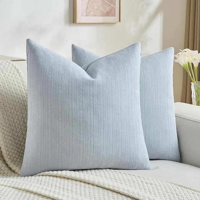FUTEI Light Blue Decorative Throw Pillow Covers 20x20 Inch Set of 2,Soft Cozy Wheat Ear Striped Patterns Cushion Cases,Modern Home Decor for Couch Bed Living Room