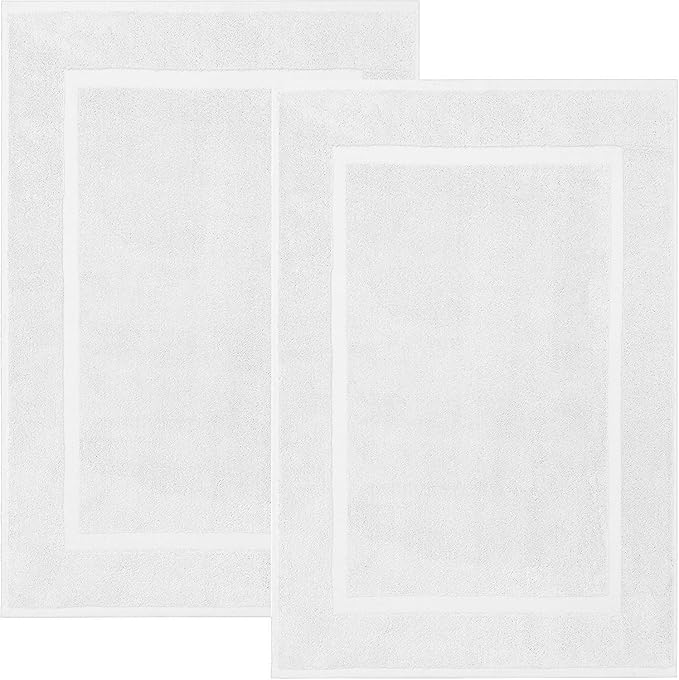 DAN RIVER Classic Bath Mat - White, 100% Ring Spun Cotton, Pack of 2, 21x34 inches, 800 GSM, Non-Slip, Absorbent, Quick Drying, Machine Washable Bathroom Floor Mats for Shower, Kitchen & Bath