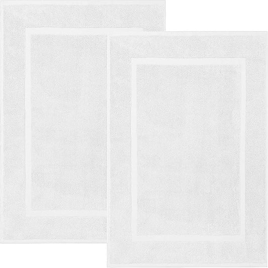 DAN RIVER Classic Bath Mat - White, 100% Ring Spun Cotton, Pack of 2, 21x34 inches, 800 GSM, Non-Slip, Absorbent, Quick Drying, Machine Washable Bathroom Floor Mats for Shower, Kitchen & Bath