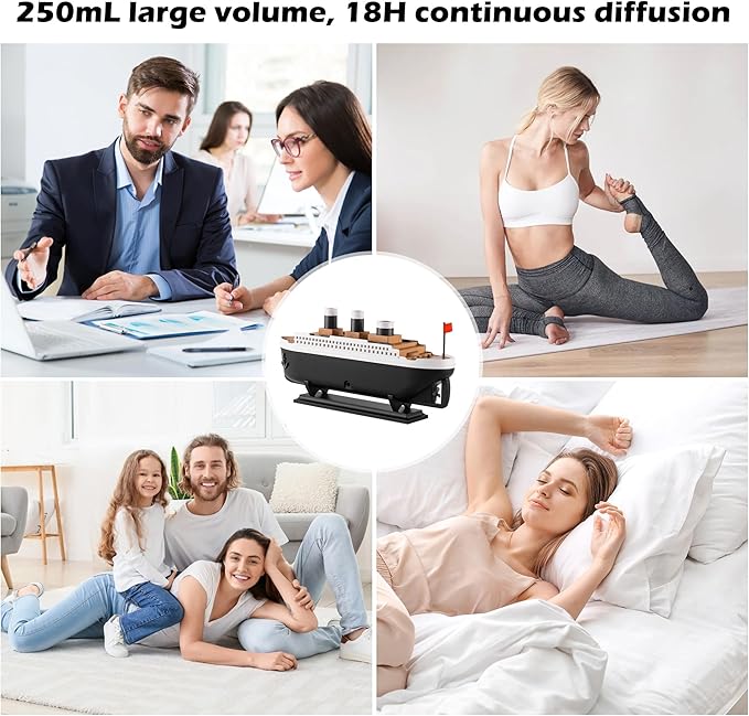 Cruise Ship Aromatherapy Diffuser with Remote Control, 250ml Essential Oil Diffuser, Cool Mist Humidifier, Jellyfish Mist Effect, LED Mood Lights, Decorative Aroma Diffuser for Home, Bedroom & Office