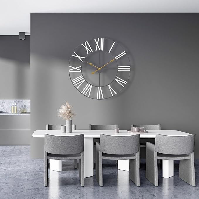 Sorbus Large Wall Clock for Living Room Decor – Easy to Hang 24-Inch Big Wall Clock – Metal Wall Art for Kitchen, Bedroom, Home, Office – Analog Decorative Wall Clock (White)