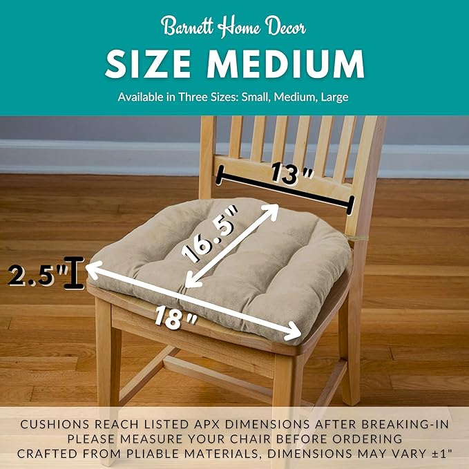 Barnett Home Decor Ticking Stripe Black Dining Chair Pad with Ties - 18" x 16.5" Size Medium Chair Cushion - Latex Foam Fill - Machine Washable, Reversible, 100% Cotton, Made in USA