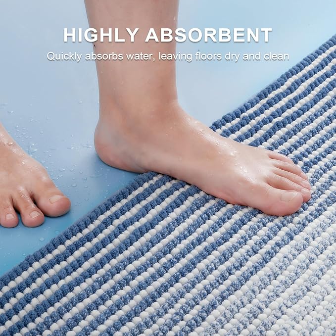 BSICPRO Bathroom Rugs and Mats Sets, 2 Piece Thick Absorbent Chenille Bath Mat Rug Set Non Slip, Soft Shaggy Bath Room Floor Mats for Bathroom, Machine Washable (Sky Blue, 20" x 47" Plus 16" x 24")