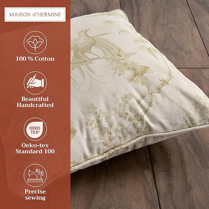 Maison d' Hermine Decorative Pillow Covers 18 x 18 Inch Square 100% Cotton Throw Pillow Covers with Invisible Zipper Cushion Case for Living Room Couch, Chair, Sofas, Bedroom, Home (Paradise - Sage)