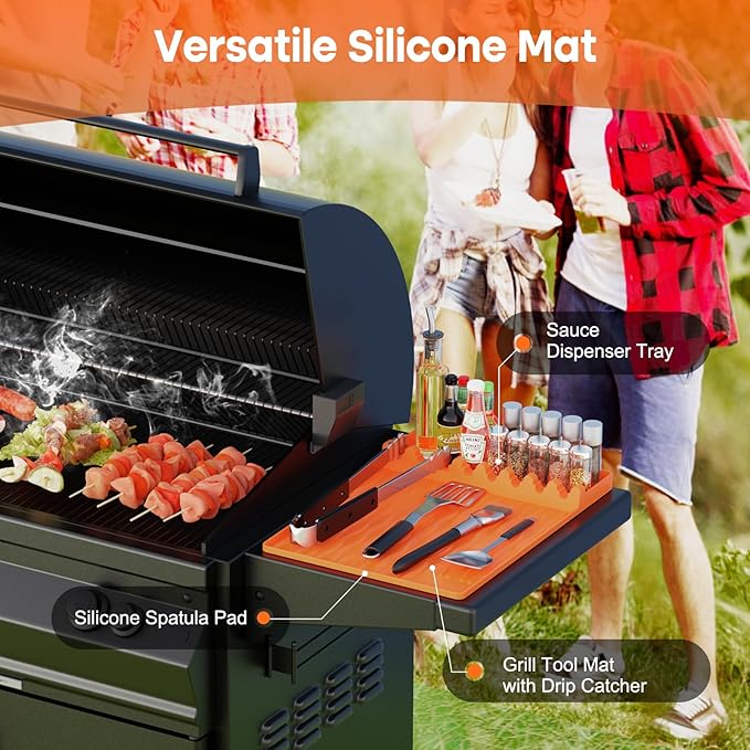 Blackstone Silicone Grill Tool Mat with Drip Pad, Side Mat for Outdoor Kitchen Countertop - Orange