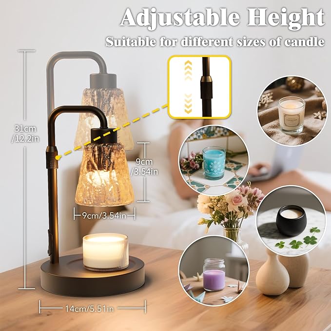 Black Candle Warmer Lamp with Timer Dimmer,Height Adjustable Candle Wax Warmer,Modern Iceberg Wax Melt Warmer for Jar Candles, Birthday Gifts for Women Mom Friend Sister, Bedroom House Warming Decor