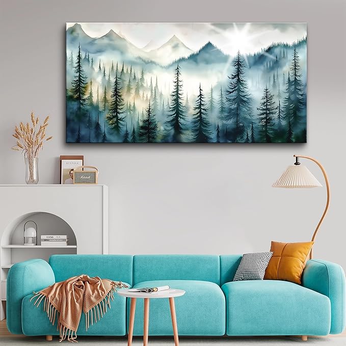 Lapremoly Large Wall Art For Living Room Bedroom Canvas Prints Wall Decor Office Modern Wall Painting Fog Forest Landscape Pictures Ready To Hang Home Decor Artwork Abstract Wall Decorations 48"X24"