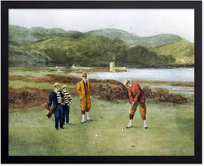 Poster Master The Putting Green Painting Poster - Golf Course Print - Golf Art - River Art - Sports Art - Landscape Art - Father's Day Art - Great Office or Living Room Decor, 11x14 Black Framed