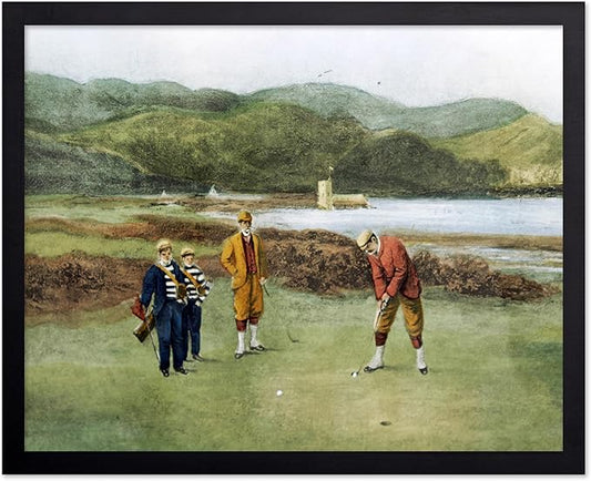 Poster Master The Putting Green Painting Poster - Golf Course Print - Golf Art - River Art - Sports Art - Landscape Art - Father's Day Art - Great Office or Living Room Decor, 16x20 Black Framed