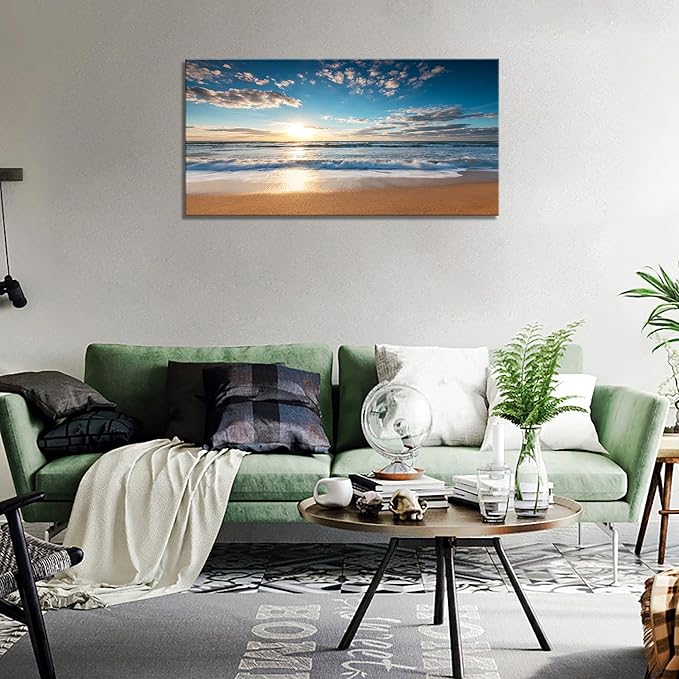 YYYYHPP YP1962 Beach Sunrise Over The Tropical Sea Pictures Print on Canvas Wall Art for Home Decor, Stretched and Framed, Easy to Hang