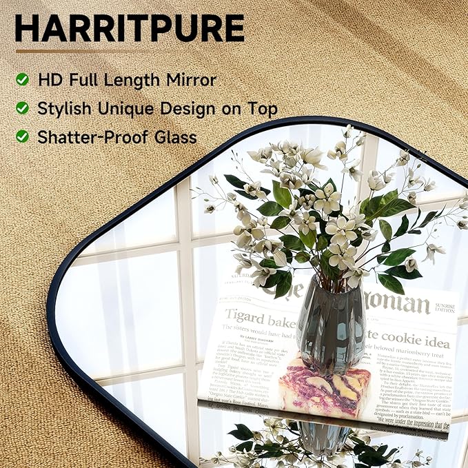 HARRITPURE 28"x71" Full Length Mirror Floor Mirrors Freestanding Hanging or Leaning Large Mirrors Full Body Mirror with Stand for Cloakroom, Bedroom, Living Room, Black
