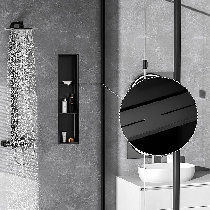 Stainless Steel Shower Niche 8" X 36", No Tile Needed Wall Niche Three-Tier, Recessed Shower Shelf for Bathroom Storage, Matte Black
