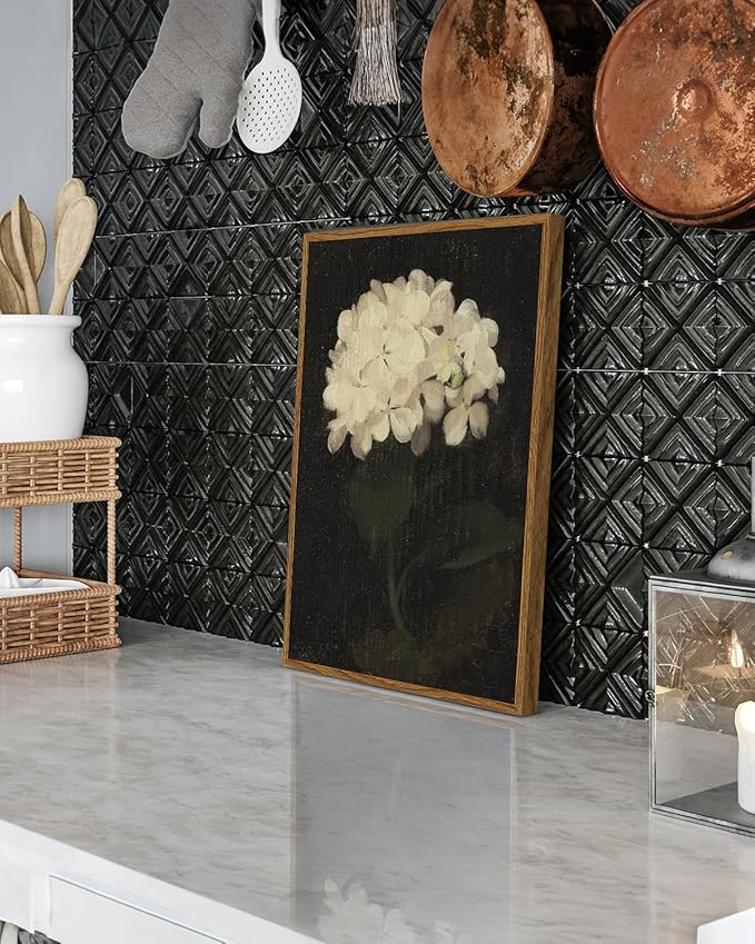 InSimSea Framed Wall Art for Living Room Decoration Canvas Wall Art Room Decor White Hydrangea Oil Painting Canvas Prints Bedroom Bathroom Wall Art Kitchen Office Wall Decor 12x16in