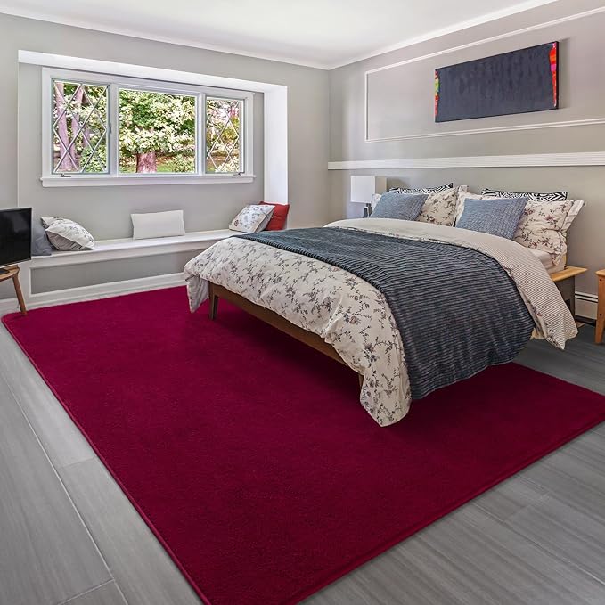 Soft Rugs for Living Room 4x6 Wine Red, Minimalist Area Rug for Bedroom Nursery Dining Table Dorm, Throw Rugs for Men Boys Girls Kids Room Indoor Floor Carpets