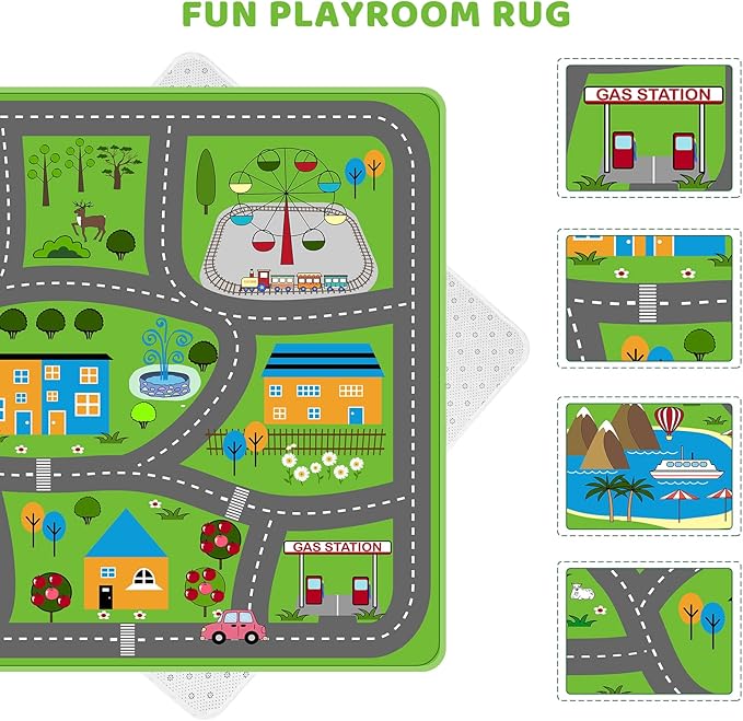 Kids Playmat Car Rug, Kids Play Rugs Town City Road Map Rug, Large Educational Car Mat, Boys Track Play Mat, Kid Rugs for Playroom Bedroom Living Room (Style 3, 59X 39.4 INCH)