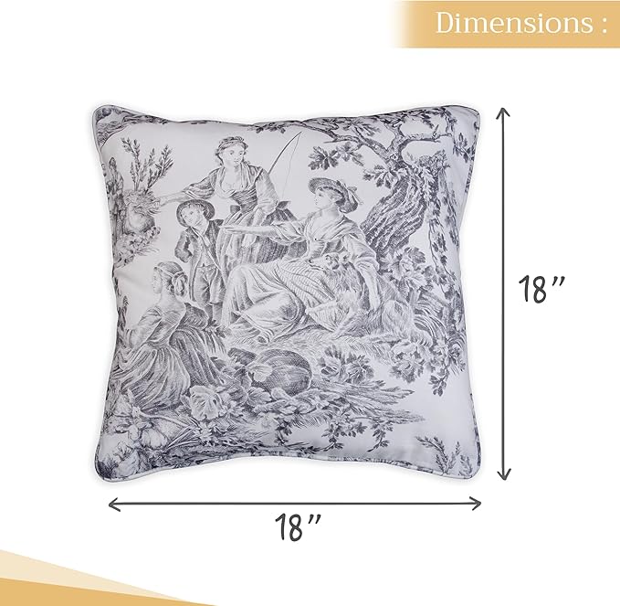Maison d' Hermine Decorative Pillow Covers 18 x 18 Inch Square 100% Cotton Throw Pillow Covers with Invisible Zipper for Couch, Chair, Sofas, Bedroom, Home (The Miller - Paloma Grey (White))