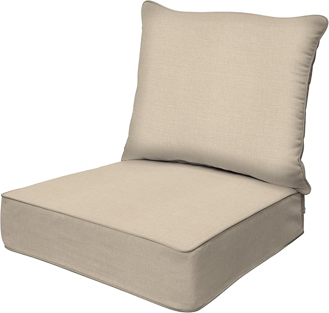 Honeycomb Outdoor Deep Seat, 24 x 23, Textured Solid Almond Chair Cushion for Patio Furniture