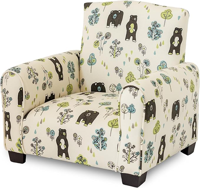 Kid Rocking Chair for Toddlers, Child Chair for Little Kids, Upholstered Toddler Armchair for Children, Comfy and Cute Little Kid Chairs (Legs, Bears & Trees Print)