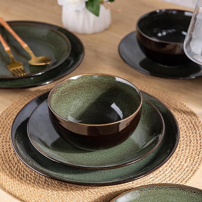 LERATIO Ceramic Dinnerware Sets for 4,Handcraft Stoneware Plates and Bowls Sets,Highly Chip and Crack Resistant | Dishwasher & Microwave & Oven Safe Dishes set,Reactive Glaze Dinnerware- Service for 4