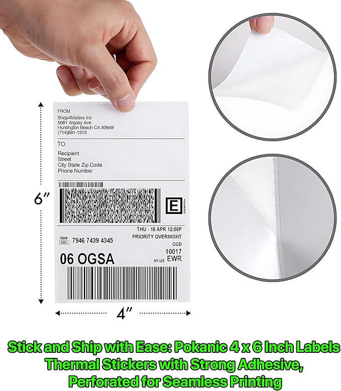 Fanfold [4 x 6 inch] x [3000 Labels] Thermal Stack Direct White Strong Adhesive Perforated Postage Shipping Printer Compatible with Zebra SNBC Epson Rollo (3000 Labels, Fanfold)