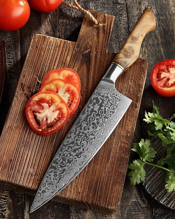 HEZHEN Chef's Knife-Professional-8.3 inch Damascus Steel, Kitchen Knife VG10 Gyuto Knife-Master Series Chef Cooking Tool at Home,Restaurant-Figured Sycamore Wood Handle