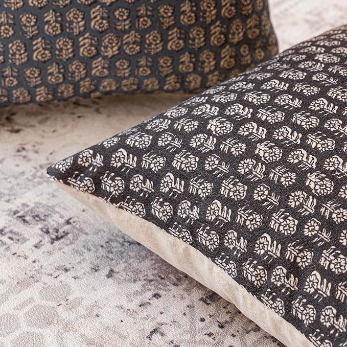 Foindtower Set of 2 Decorative Neutral Body Lumbar Throw Pillow Covers Vintage Accent Farmhouse Cushion Covers Boho Floral Home Decor for Sofa Couch Chair Bedroom Living Room Outdoor,14×36 Inch,Black